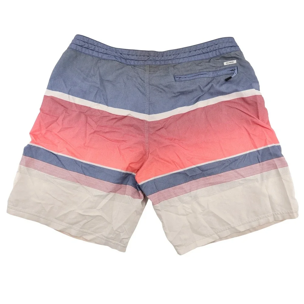 Billabong Lo‎ Tides Striped Ombre Board Shorts Blue Red Mens Size 34 Inseam 8